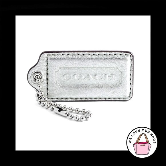 2.5" Large COACH SILVER Leather Nickel Key Fob Bag Charm Keychain Hang Tag - Picture 1 of 1